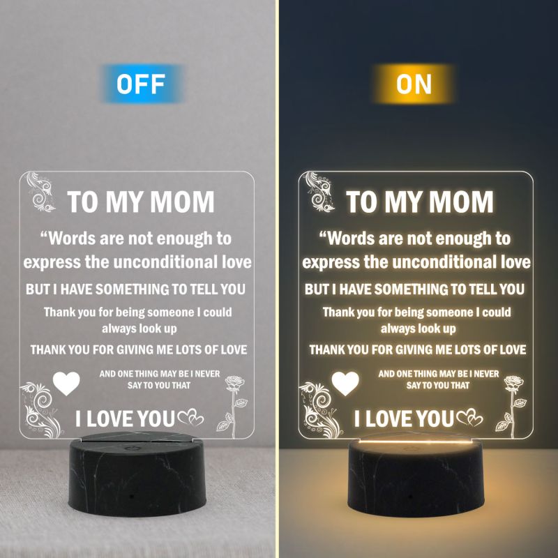 To My Mom Engraved English Quote Led Night Lamp with Warm White Color Birthday Gifts for Mom